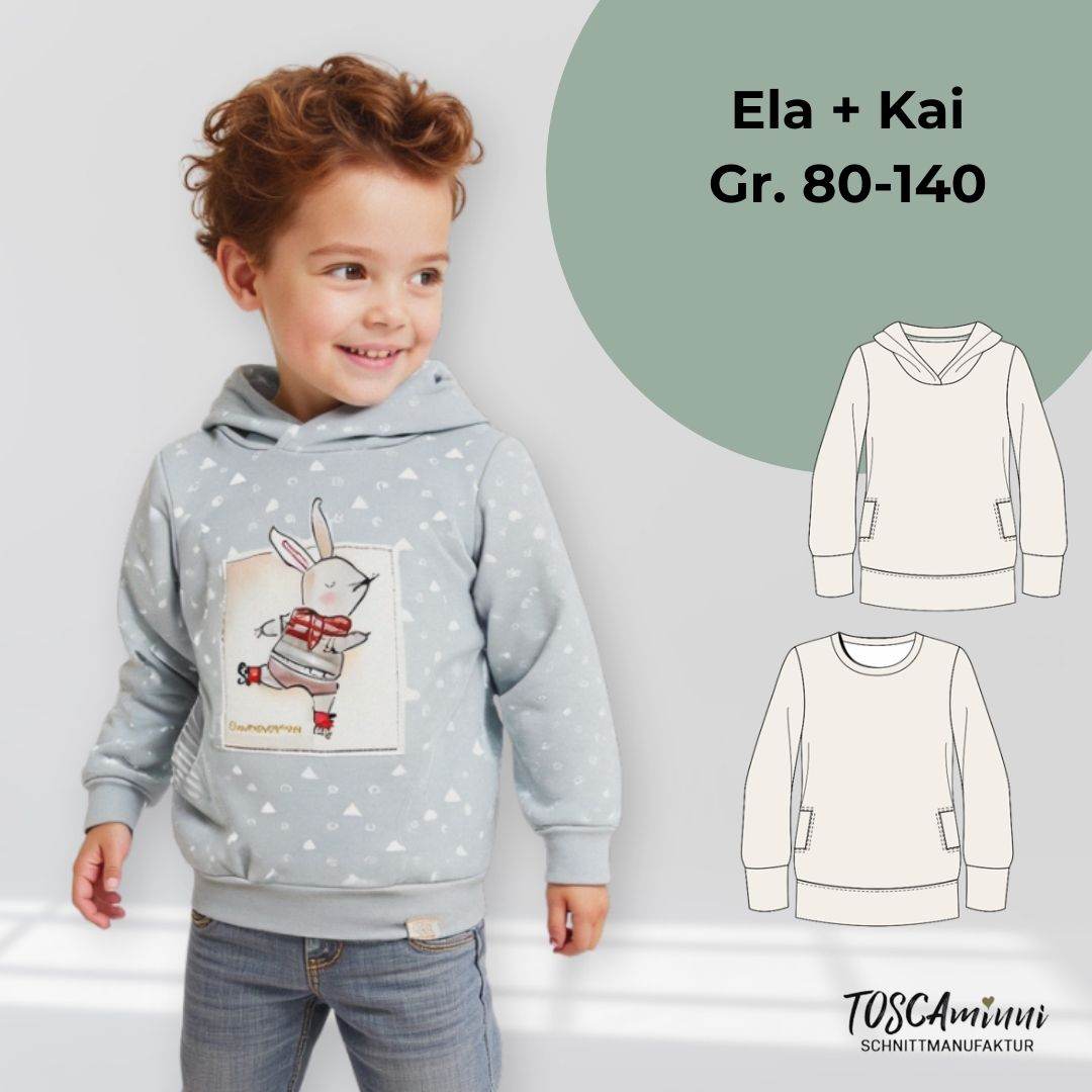 Schnittmuster Kinder Hoodie Ela+Kai Gr. 80-140 - Sewando