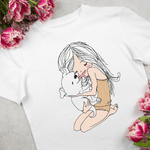 Mädchen mit Hund Stickdatei, zärtiges Motiv eines Mädchens mit Welpen für deine Stickmaschine. - Sewando