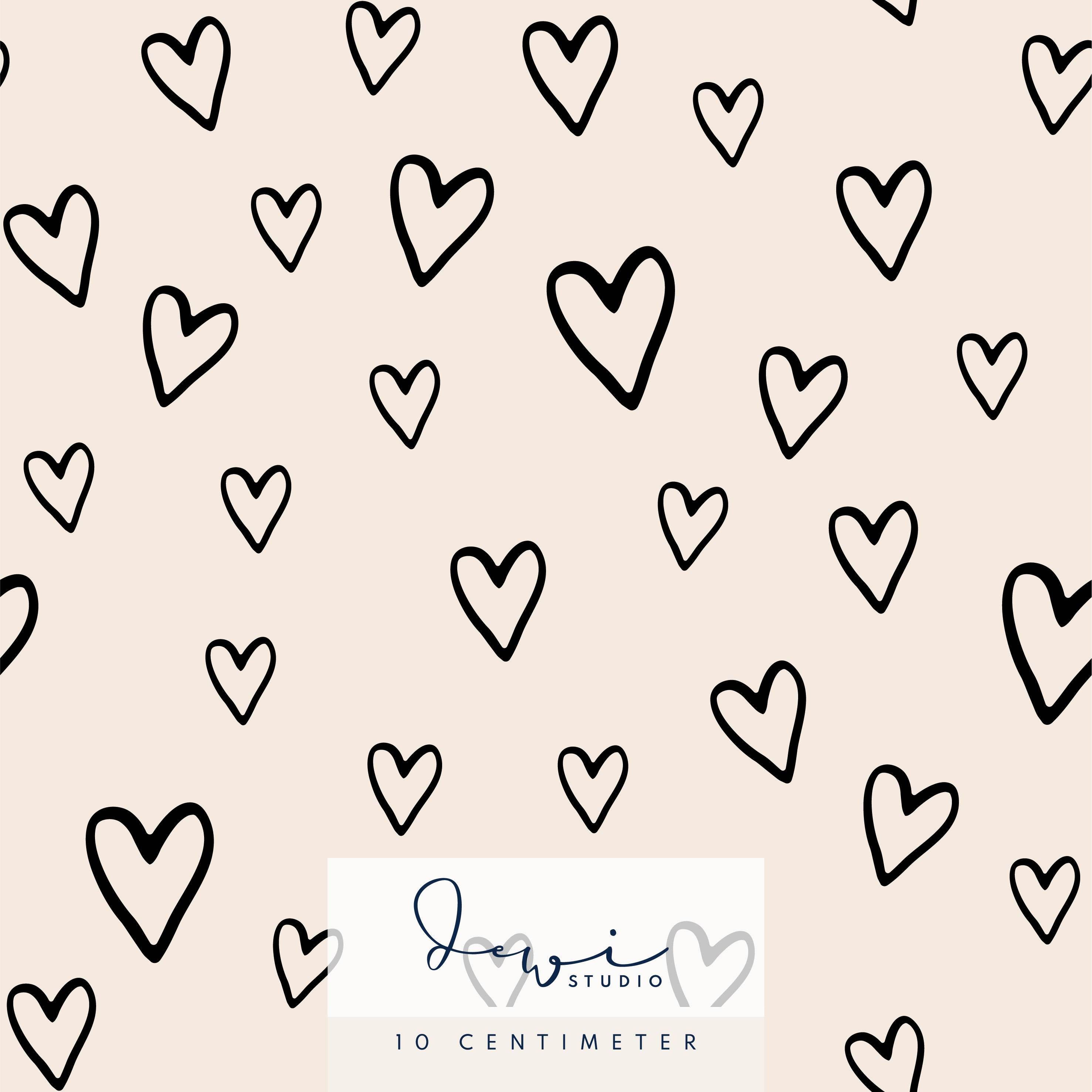 Nahtloses Muster | Hello Darling | Herzen Groß Schwarz | 50x50cm, Stoffdesign : - Sewando