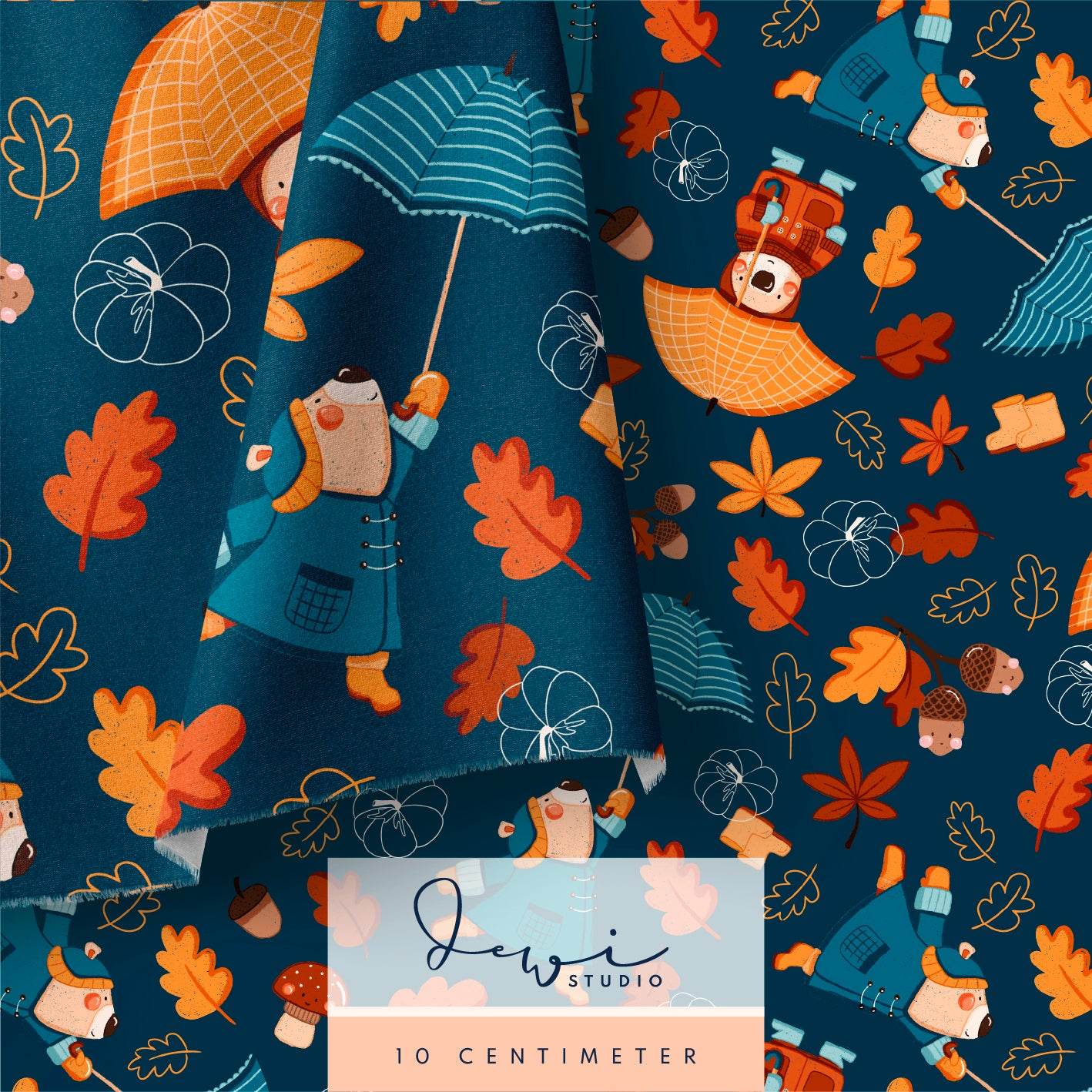 Nahtloses Muster | Regenbär Dunkelblau | 20x20cm, Stoffdesign : - Sewando