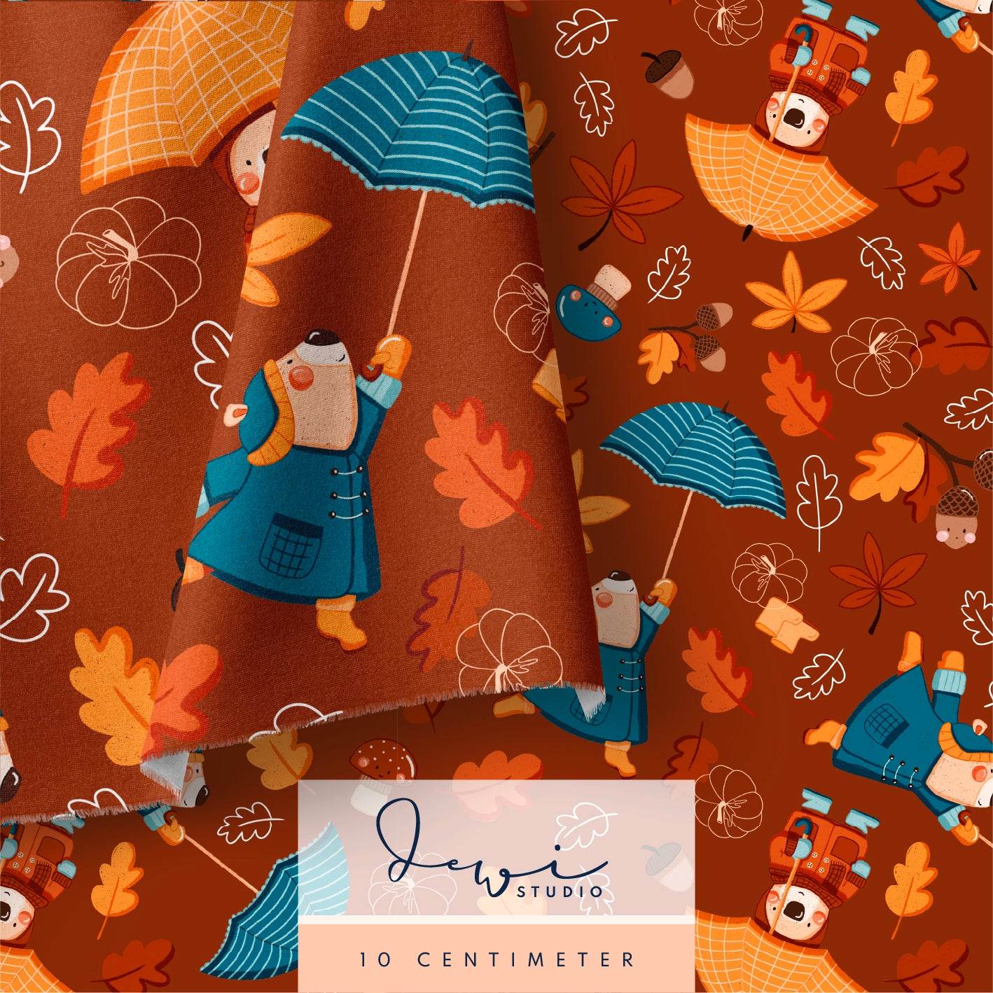 Nahtloses Muster | Regenbär Dunkelbraun | 20x20cm, Stoffdesign - Sewando