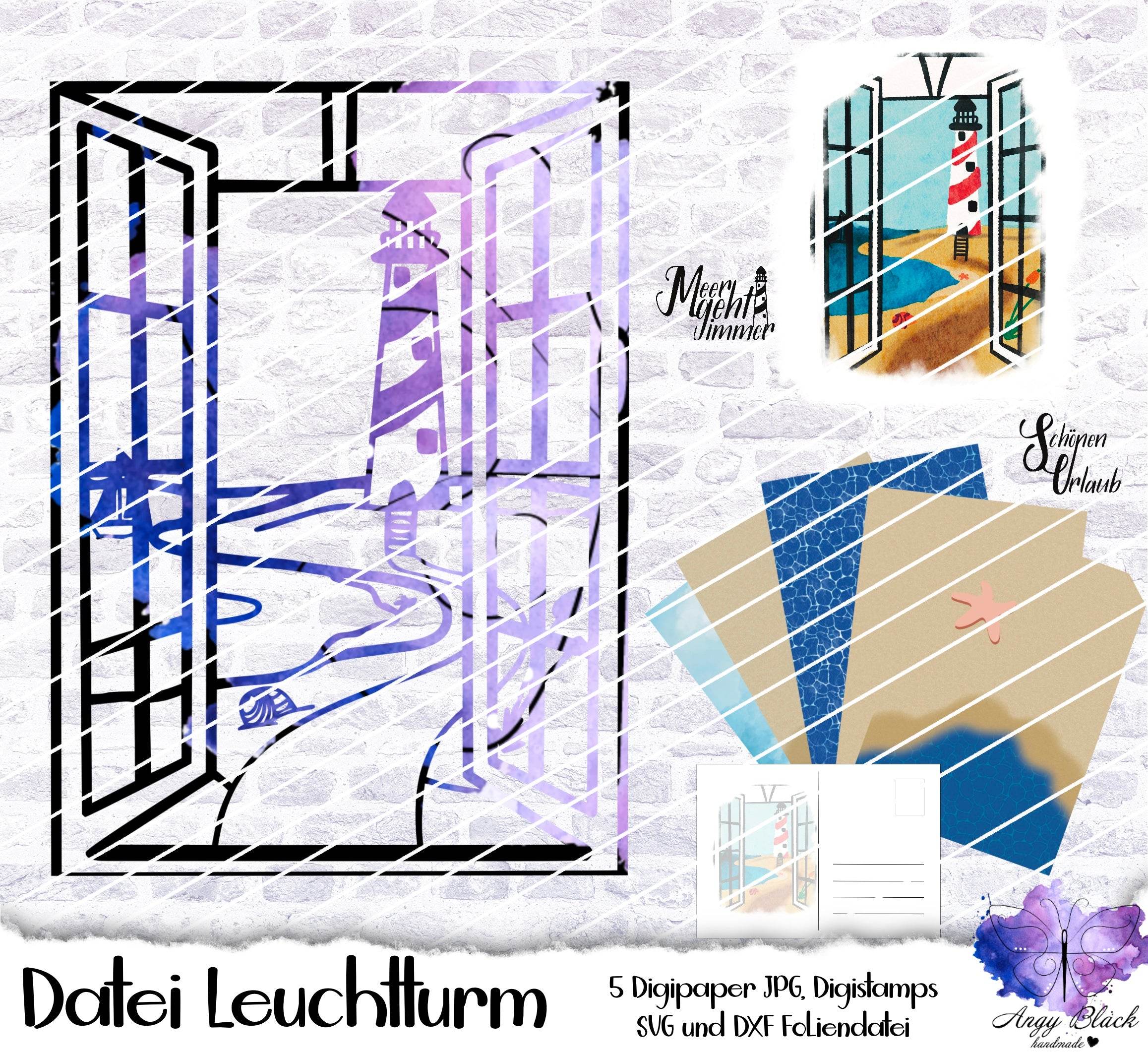 Leuchtturm, Maritim SVG und PNG Digipaper, Postkarte, Digistamps - Sewando