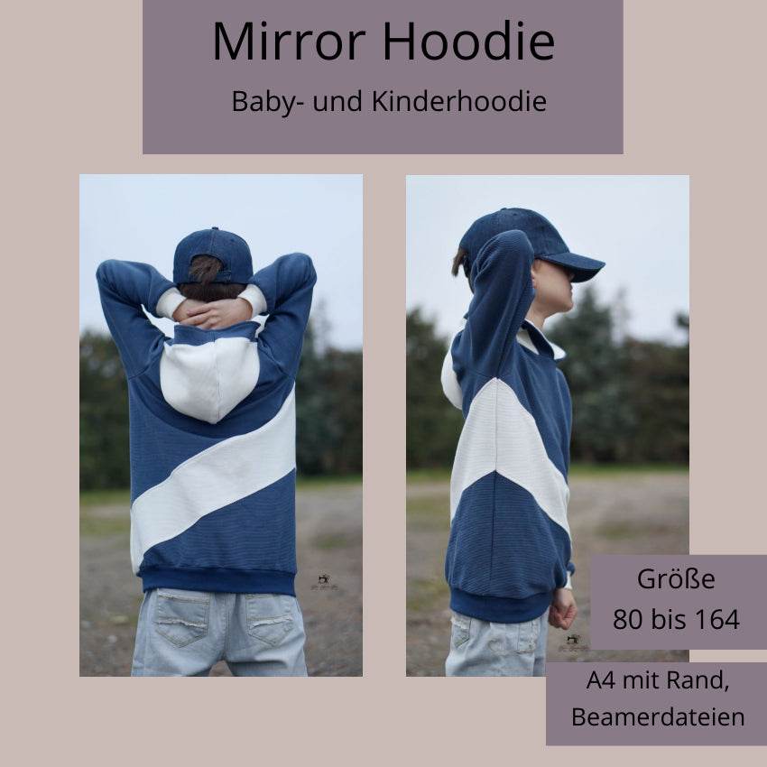 Schnittmuster Mirror Hoodie A4 mit Rand und Beamerdateien Gr. 80-164 - Sewando