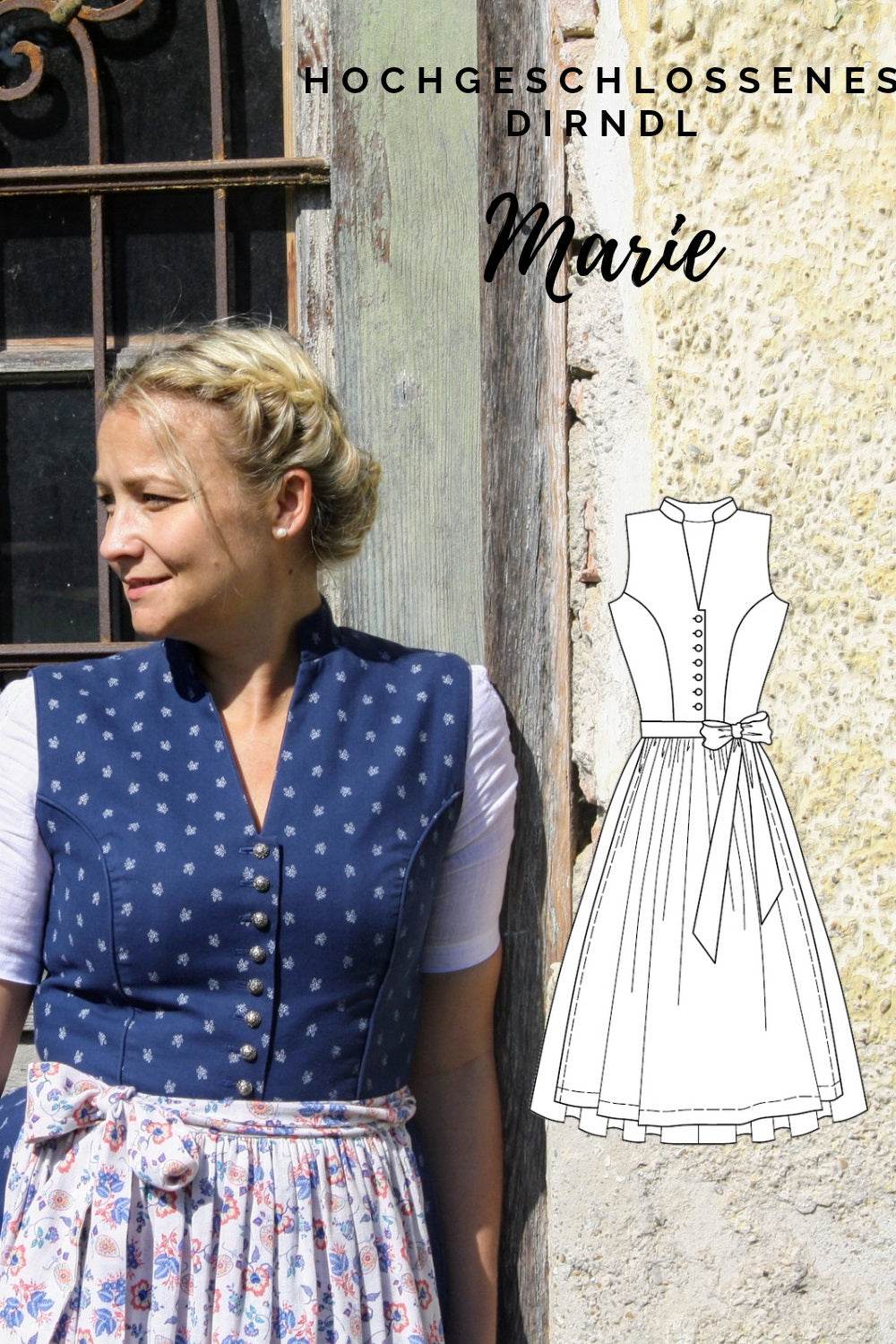 Schnittmuster Hochgeschlossenes Dirndl Marie Gr. 34-48 : - Sewando