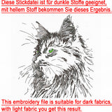 Stickdatei Katze "Gretel" - realistisch - FÜR DUNKLE STOFFE