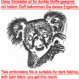 Stickdatei Koala Bär "Edgar" - realistisch - FÜR DUNKLE STOFFE