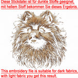 Stickdatei Deutscher Spitz "Purdy" - realistisch - FÜR DUNKLE STOFFE
