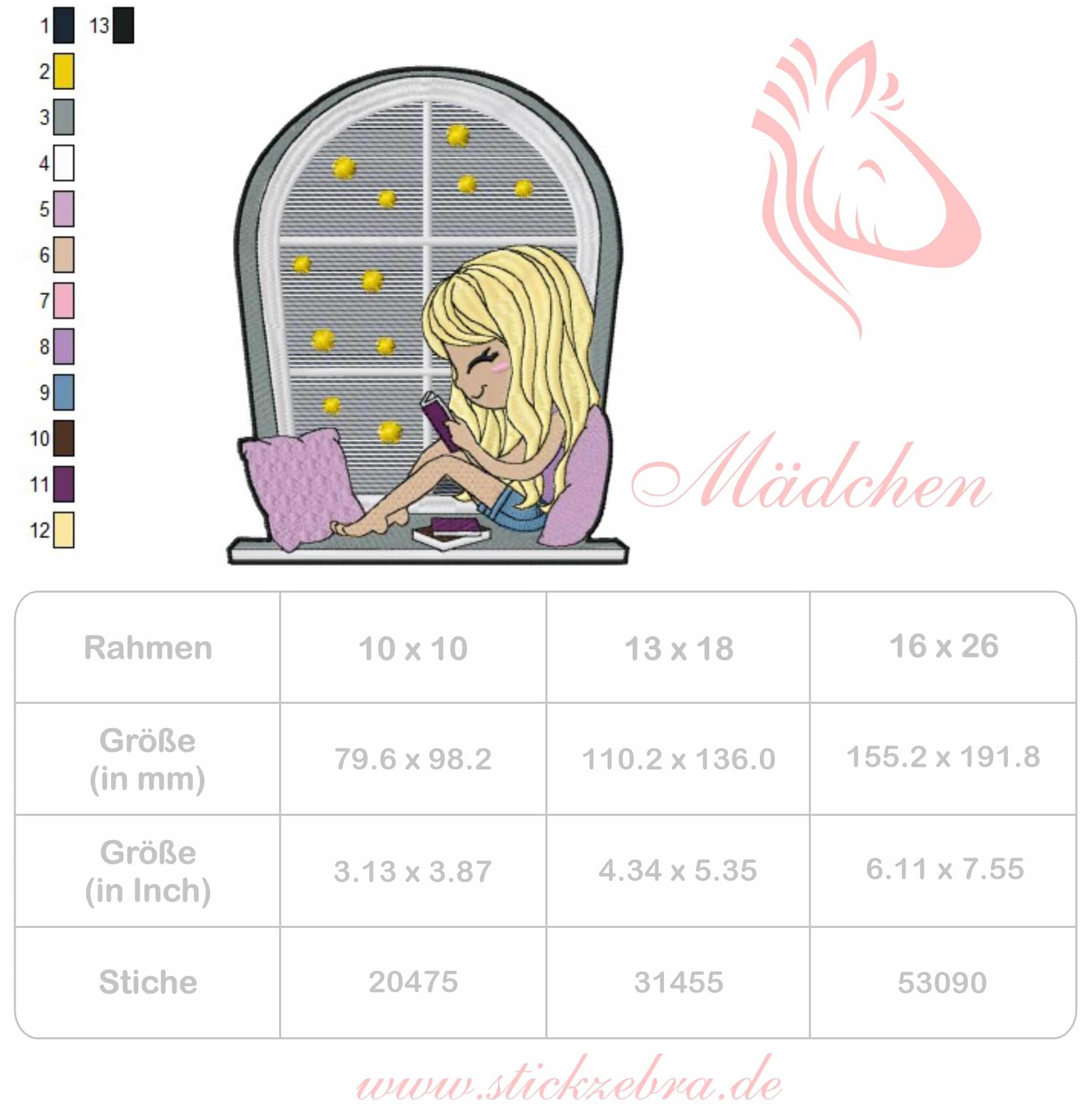 Mädchen Stickdatei – für gemütliche Lesemomente an deiner Stickmaschine - Sewando