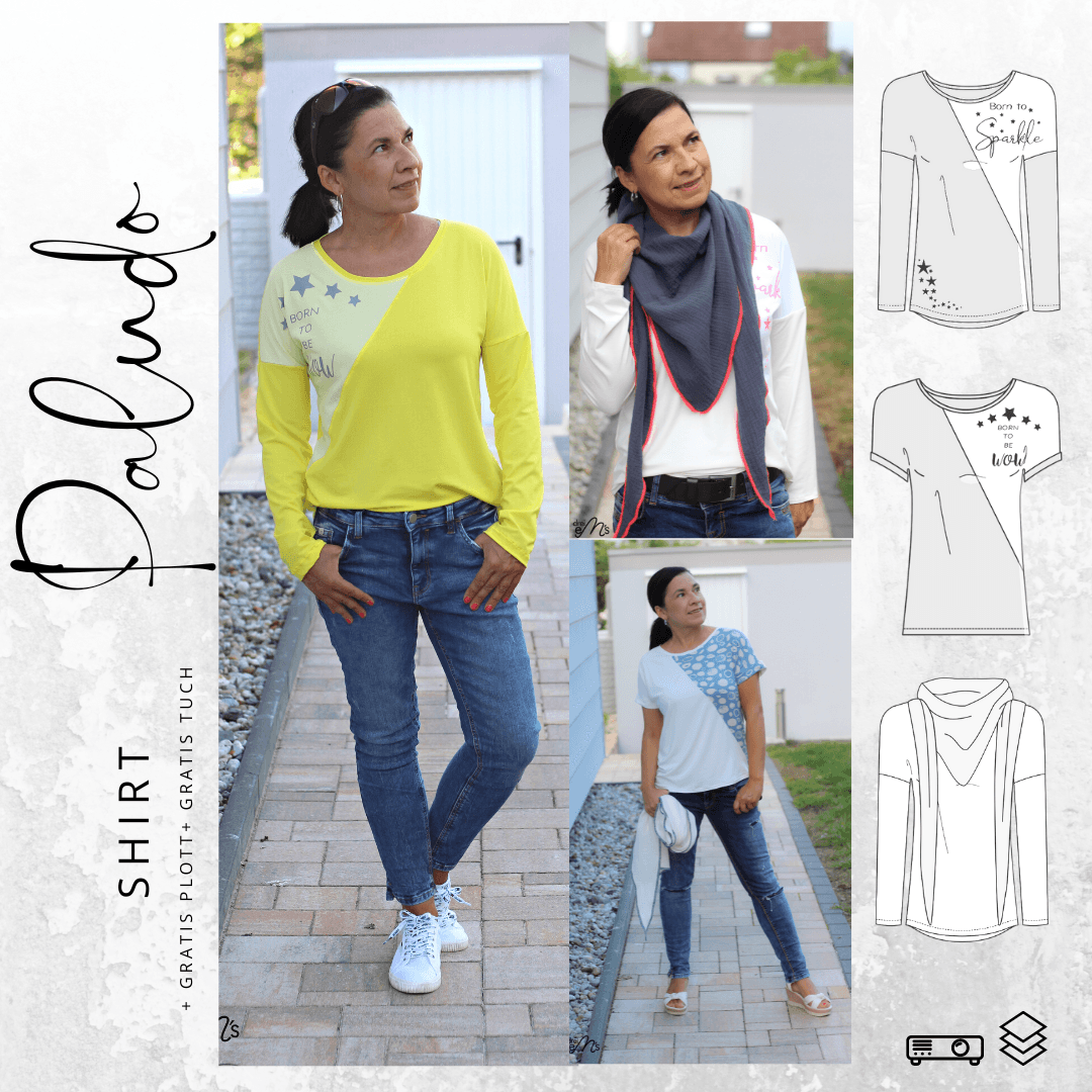 Schnittmuster Shirt PALUDO Gr. 32-56 + gratis Plotterdateen + gratis Schnittmuster Tuch : - Sewando