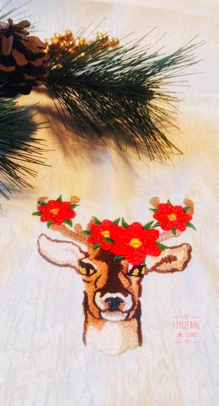 Hirsch Stickdatei, floraler Hirschkopf mit Blumengeweih für deine Stickmaschine - Sewando