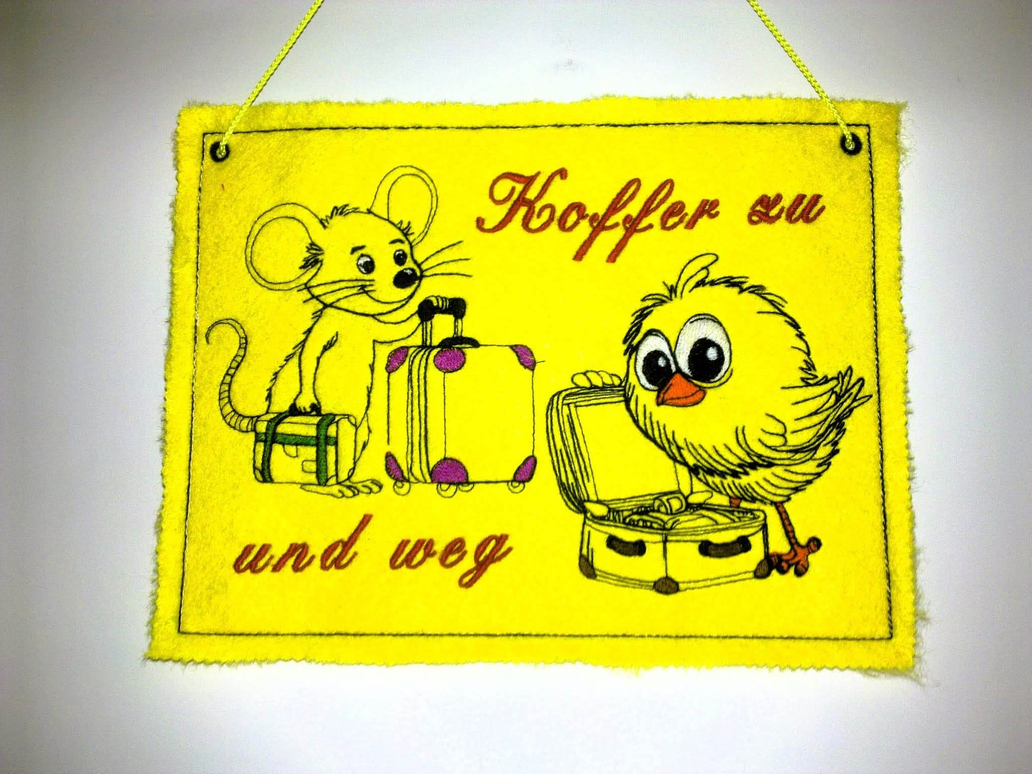 Koffer Tiere Stickdatei Urlaub Vogel Maus ab 10x10 - Sewando