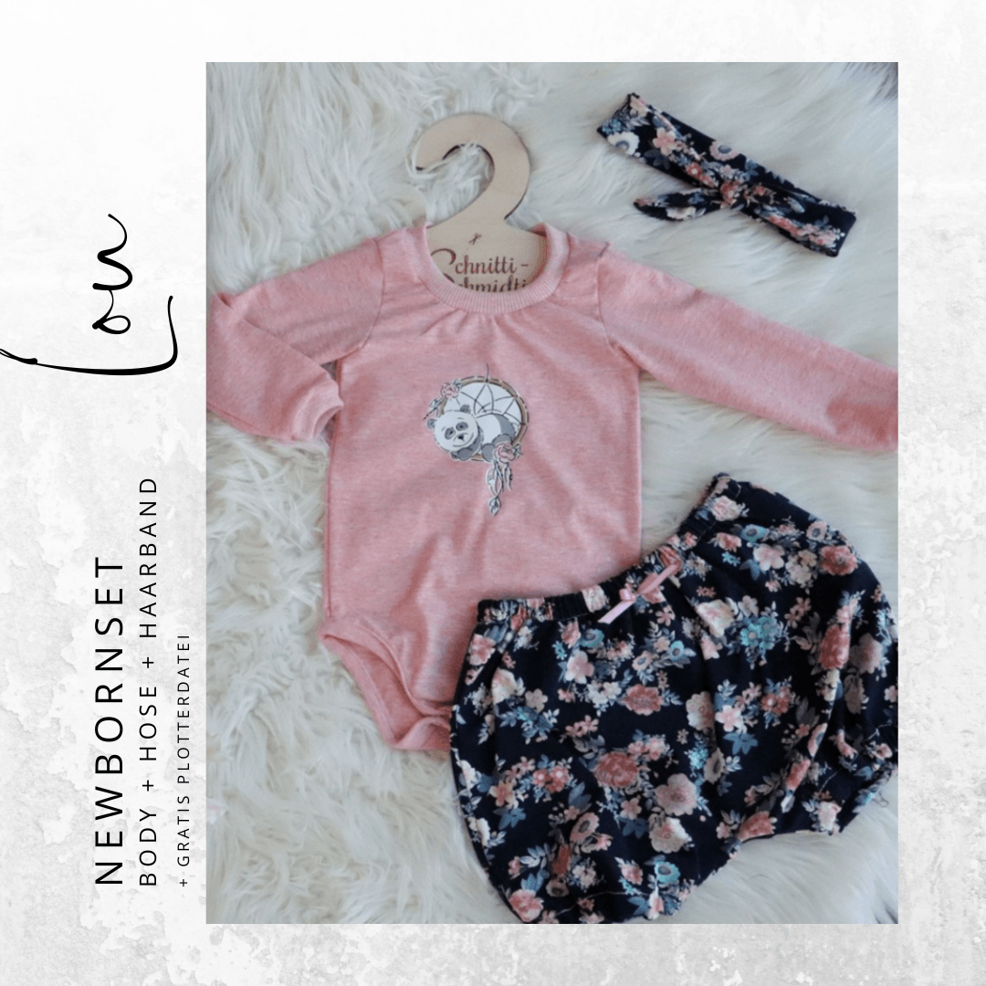 Schnittmuster Newborn LOU SET Bodys ,kurze Hose, Haarband Gr. 50-92 + gratis Plotterdatei : - Sewando