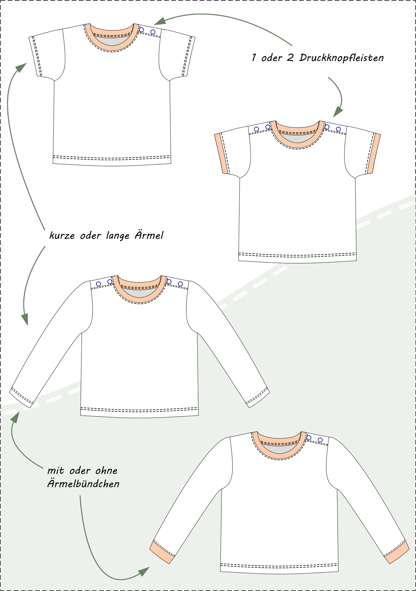 Schnittmuster Fin – Babyshirt mit Knopfleiste aus Jersey Gr. 44-98 - Sewando