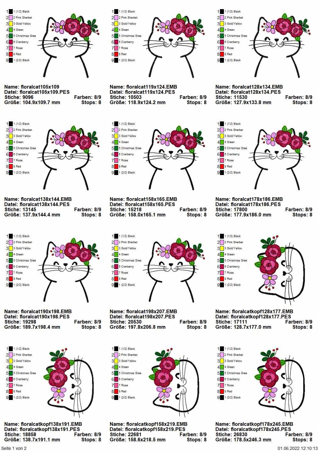 Stickdatei Cute Floral Cat - Sewando