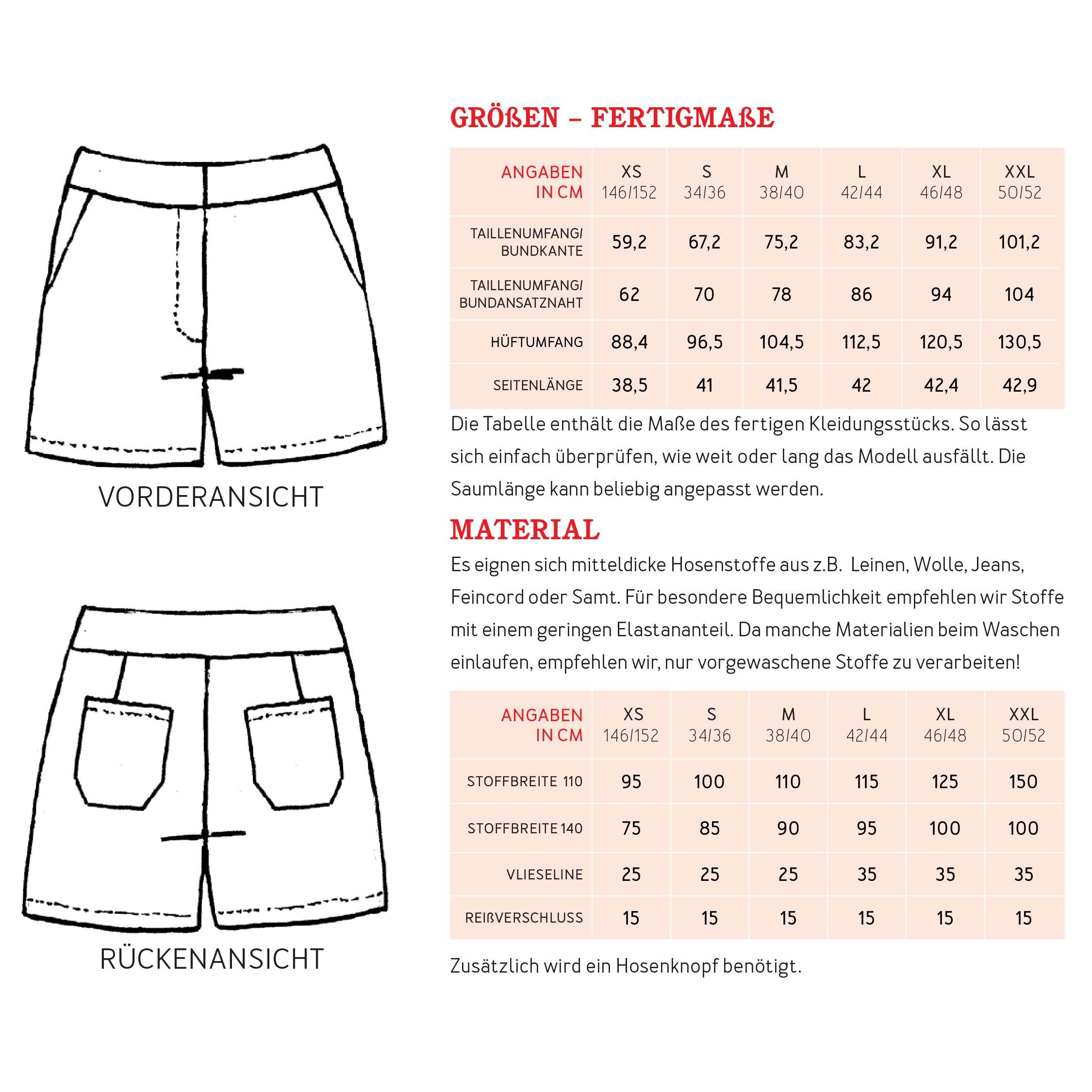 Shorts FRAU GIULIA | Schnittmuster Gr. XS-XXL - Sewando