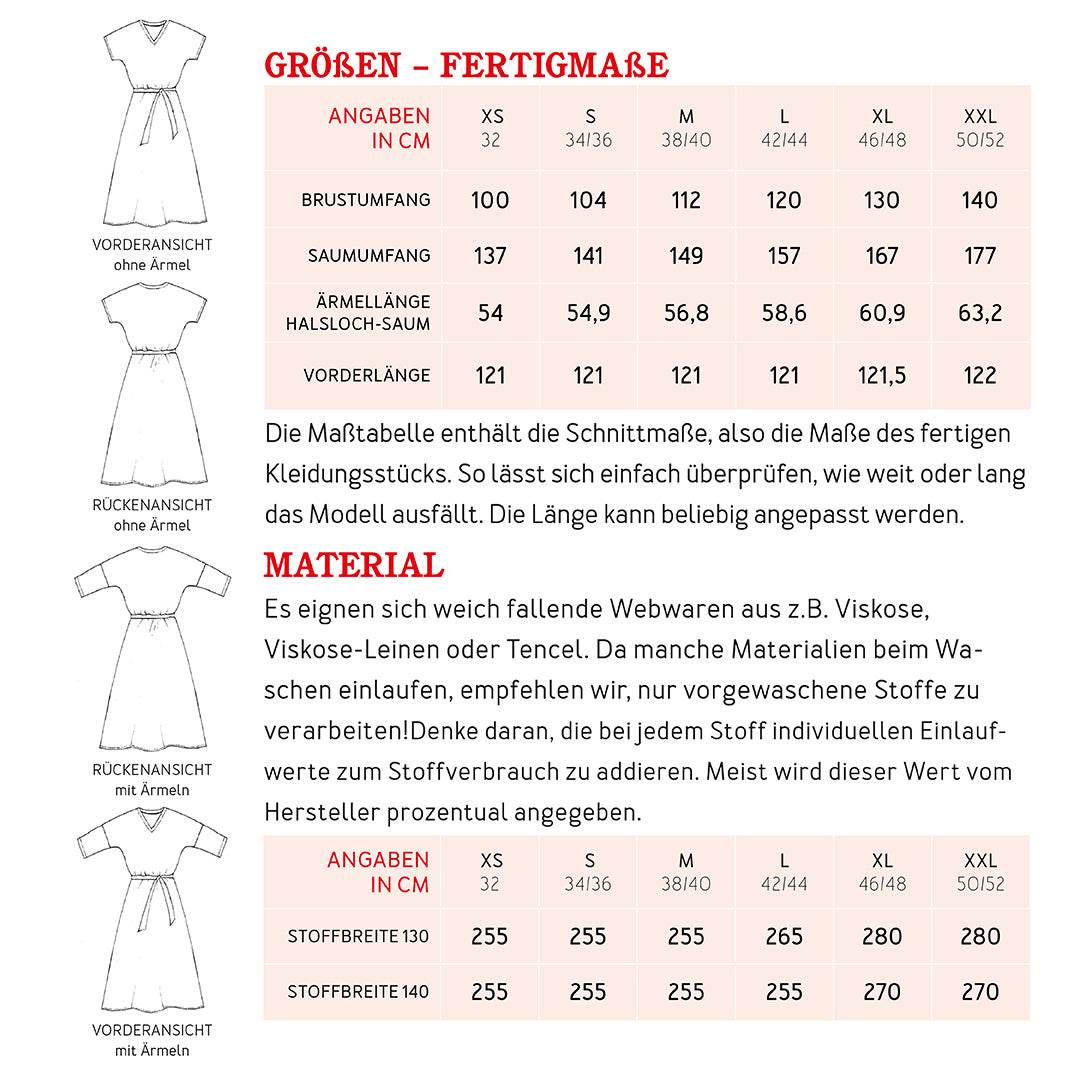 Kleid mit V-Ausschnitt FRAU IVA | Schnittmuster Gr. XS-XXL : - Sewando