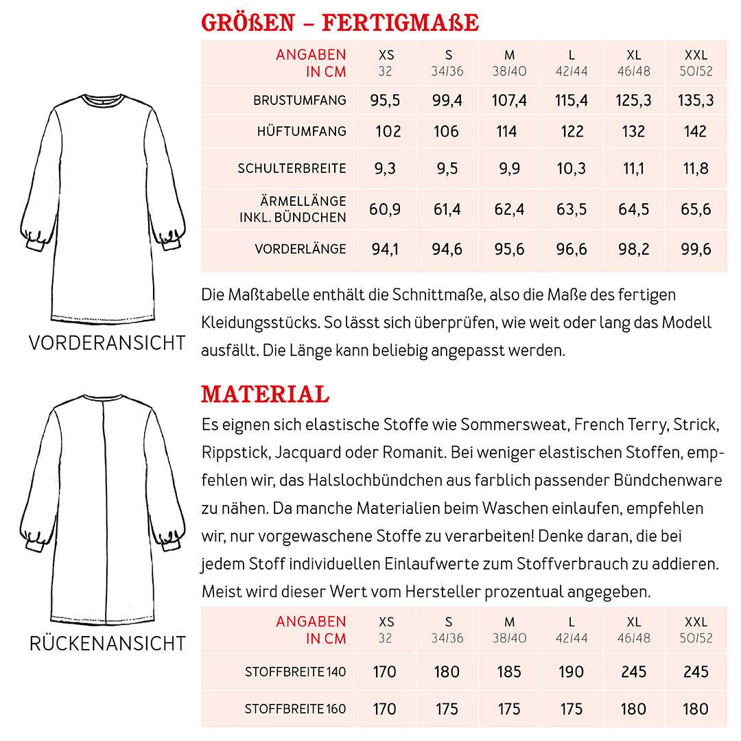 Kurzes Sweatkleid FRAU LINN | Schnittmuster XS-XXL : - Sewando