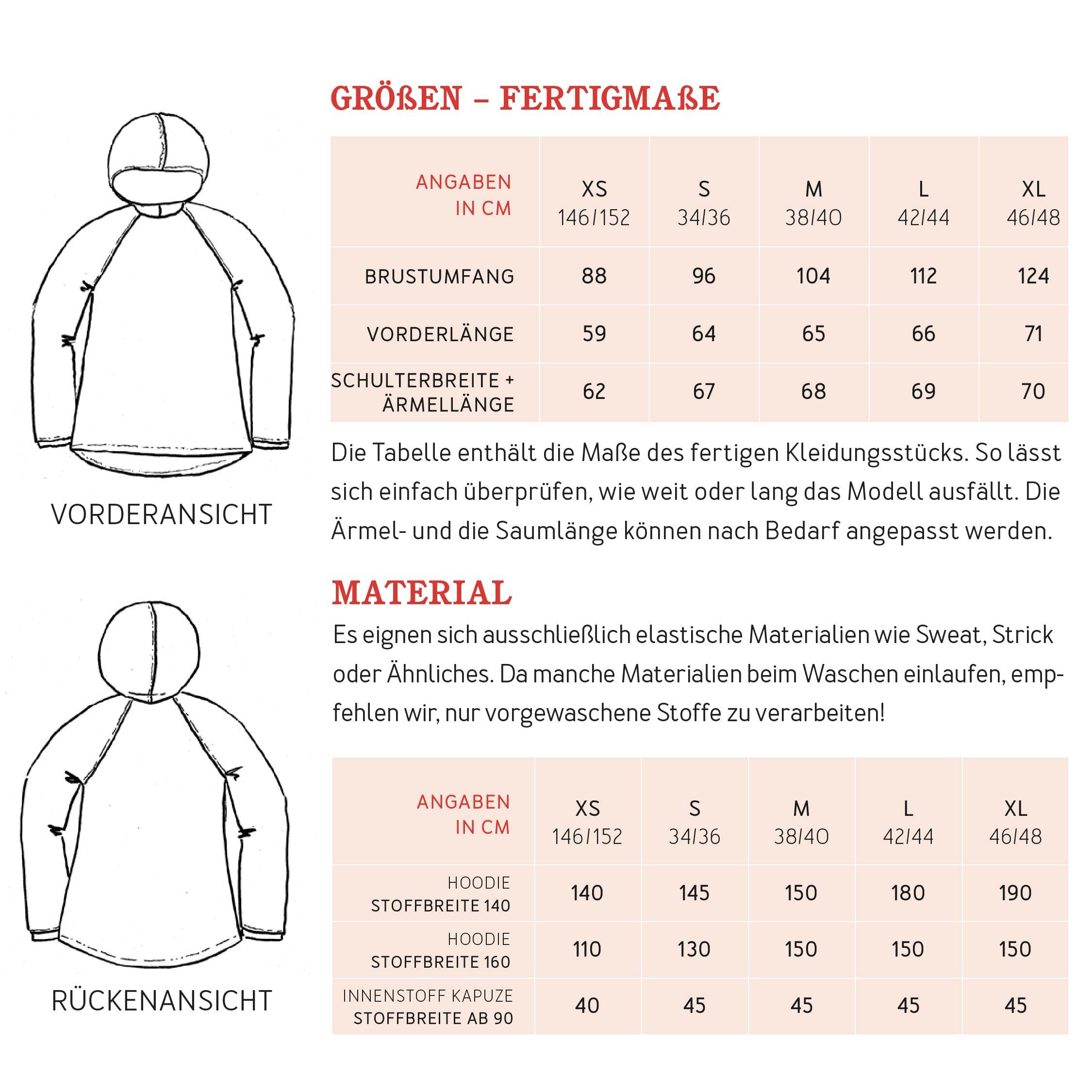 Hoodie FRAU TONI | Schnittmuster Gr. XS-XL - Sewando