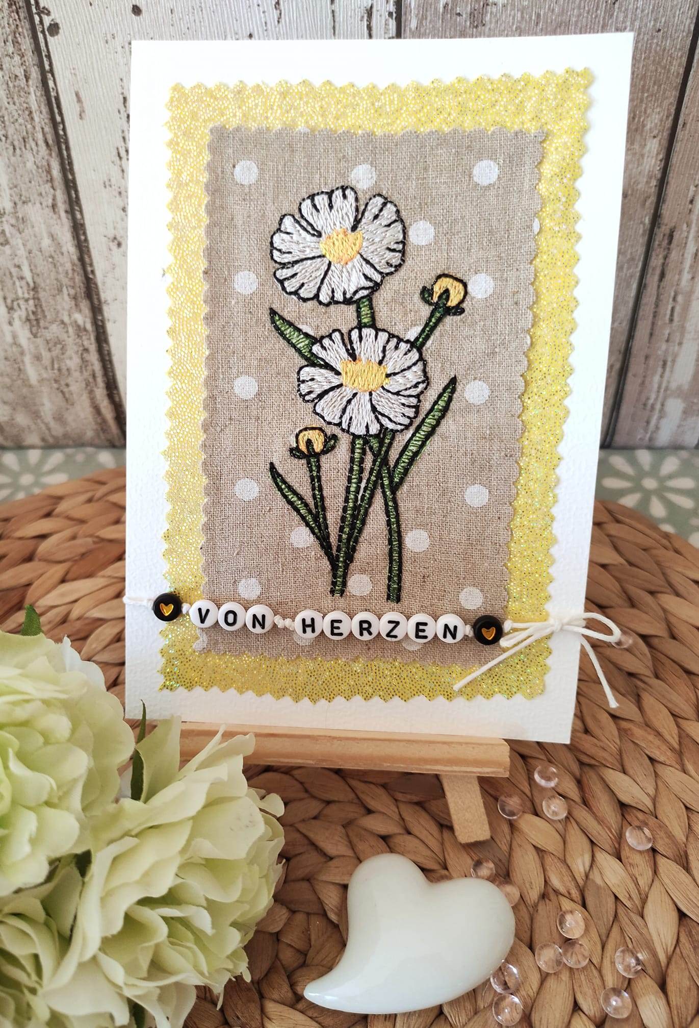 Stickdatei Set 6 Blumen - Mohnblume, Sonnenblume, Tulpe, Margerite & Rose - Sewando