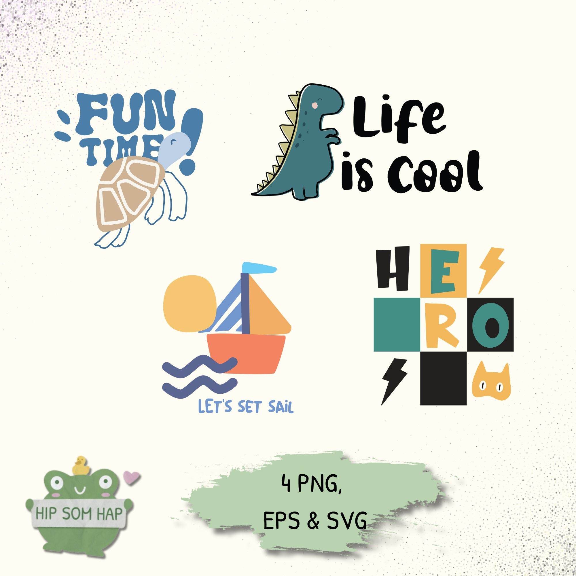 Kinder Plotterdateien – Dino, Boot, Held & Schildkröte im 4er-Set - Sewando