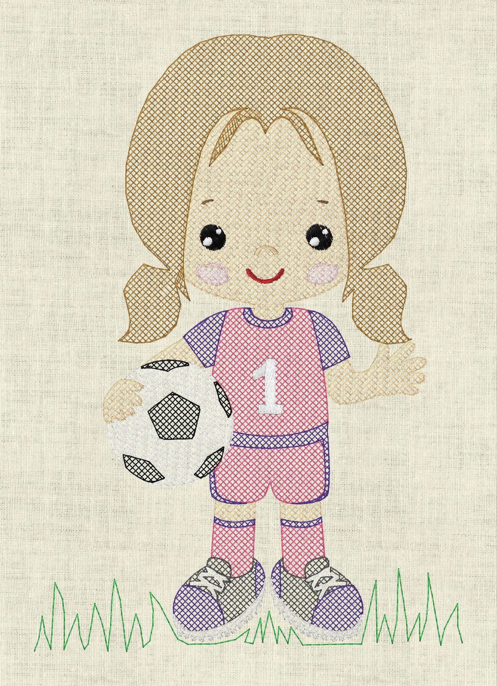 Stickdatei Fußball Mädchen mit Ball Set 959 - Sewando