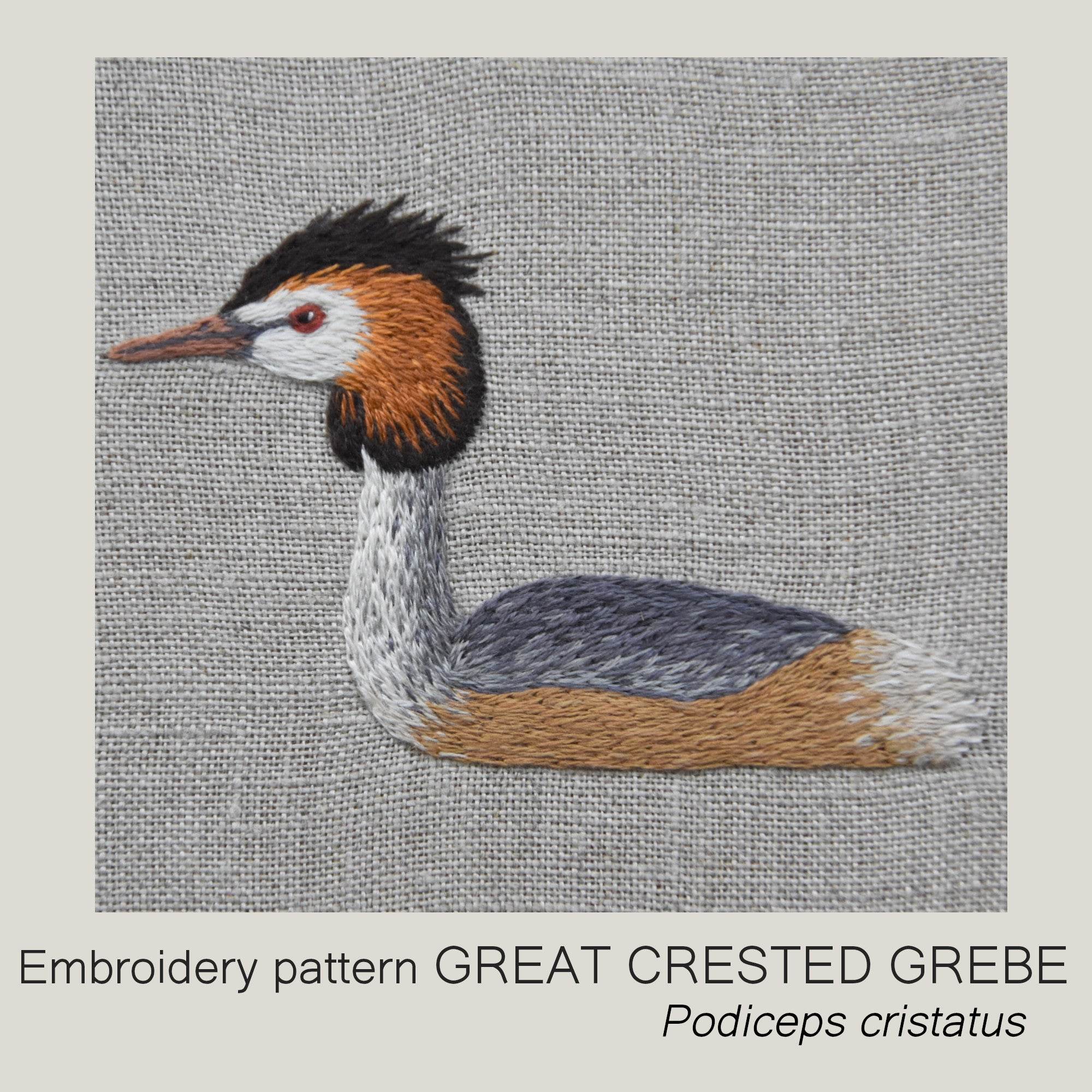 GREAT CRESTED GREBE Hand embroidery pattern - Sewando