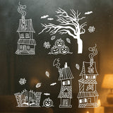 Halloween Town – Halloween Design mit gruseligen Häuschen, Kürbissen und knorrigen Bäumen. Ideal für Fensterbilder, Kissenbezüge und Halloween-Dekorationen.