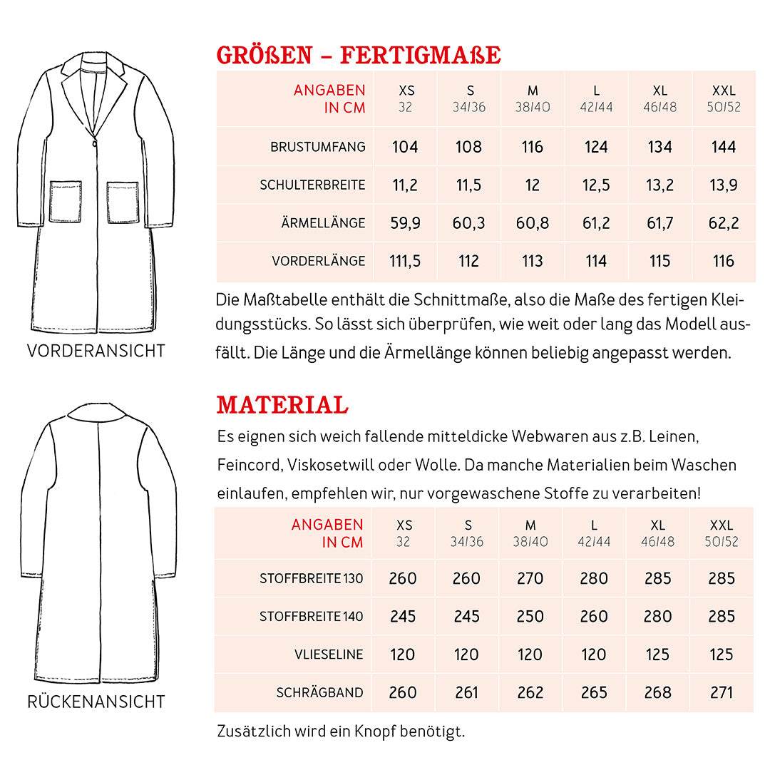 Mantel FRAU SHIRA | Schnittmuster Gr. XS-XXL : - Sewando