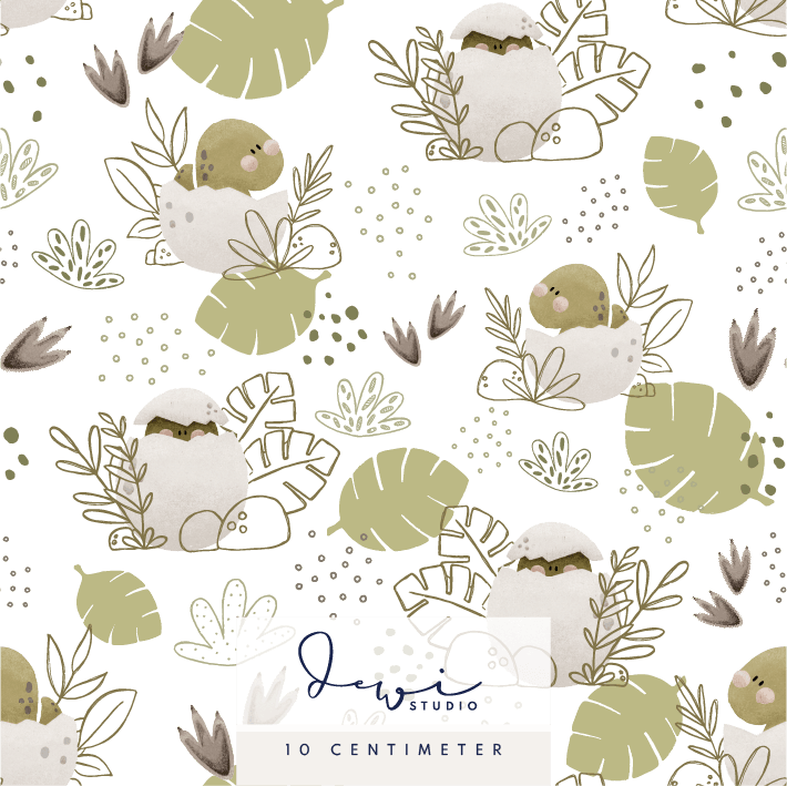 Nahtloses Muster | Stoffmuster Little Dinosaur | Weiß Grün | 25x25cm - Sewando