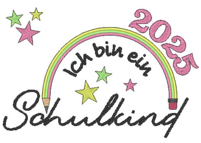 Stickdatei - Ich bin ein Schulkind 2025 (Regenbogen-Stift) - Sewando