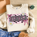 Bügelbild Mama – Leoprint mit Gänseblümchen & Glitzerschleifen (PNG) - Sewando