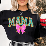 Mama PNG mit floralen Buchstaben & pinker Schleife Bügelbild Druck - Sewando