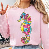 Seepferdchen in Regenbogenfarben – Bügelbild mit Glittereffekt (1 PNG) - Sewando