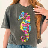 Seepferdchen in Regenbogenfarben – Bügelbild mit Glittereffekt (1 PNG) - Sewando