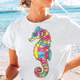 Seepferdchen in Regenbogenfarben – Bügelbild mit Glittereffekt (1 PNG) - Sewando