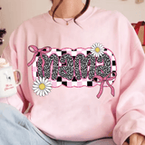 Bügelbild Mama – Leoprint mit Gänseblümchen & Glitzerschleifen (PNG) - Sewando