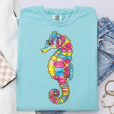 Seepferdchen in Regenbogenfarben – Bügelbild mit Glittereffekt (1 PNG) - Sewando