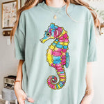 Seepferdchen in Regenbogenfarben – Bügelbild mit Glittereffekt (1 PNG) - Sewando