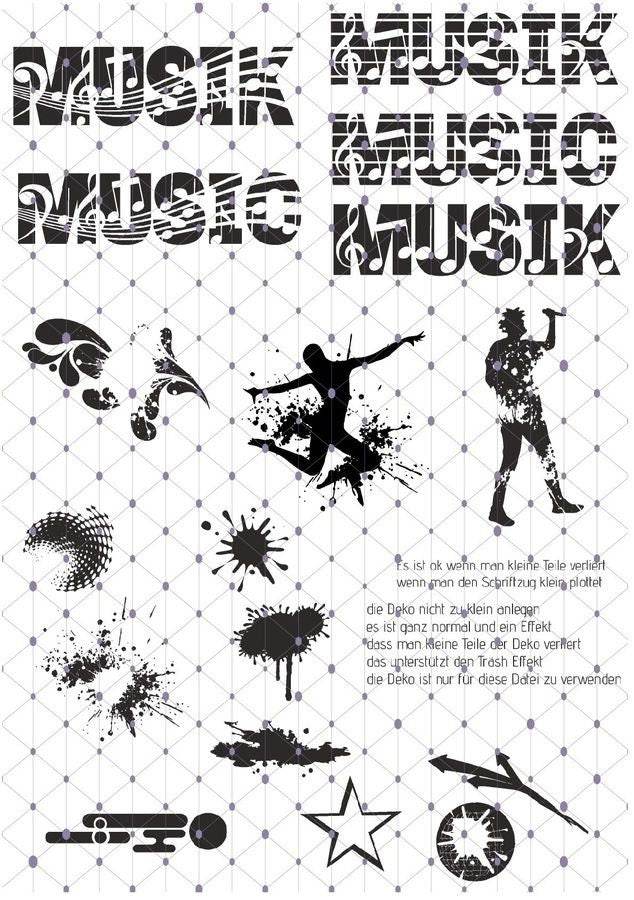 Shadows - 5 x MUSIK / Music - KombiDatei inkl mega Deko als SVG DXF LaserDatei Plotterdatei und png zum drucken - Sewando