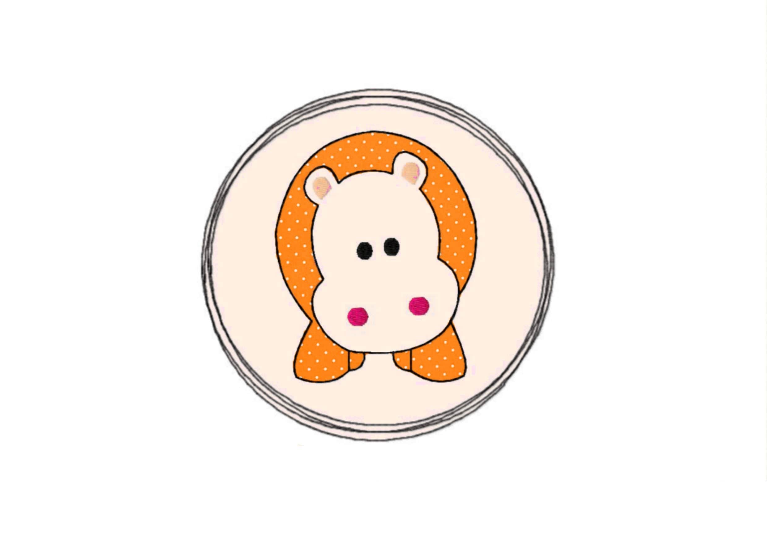 Stickdatei Doodle Button Nilpferd - Rahmen ab 10 cm x 10 cm, Redwork, Applikation, Tier, Aufnäher - Sewando