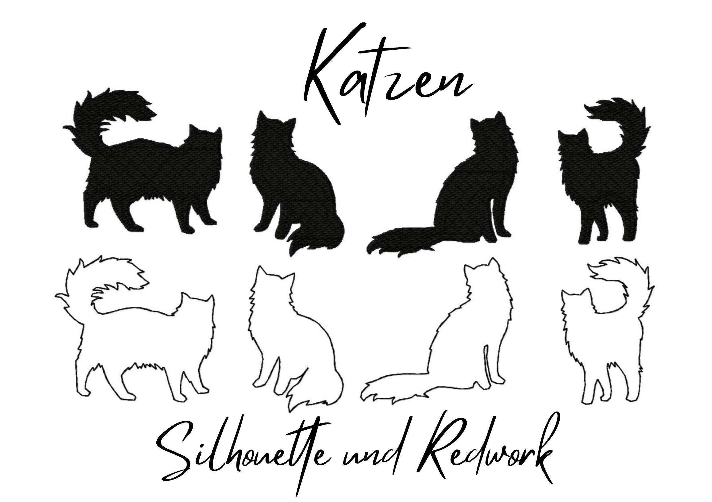 Stickdatei Katzen - vier Motive, zwei Varianten, Rahmen 10x10 - Sewando