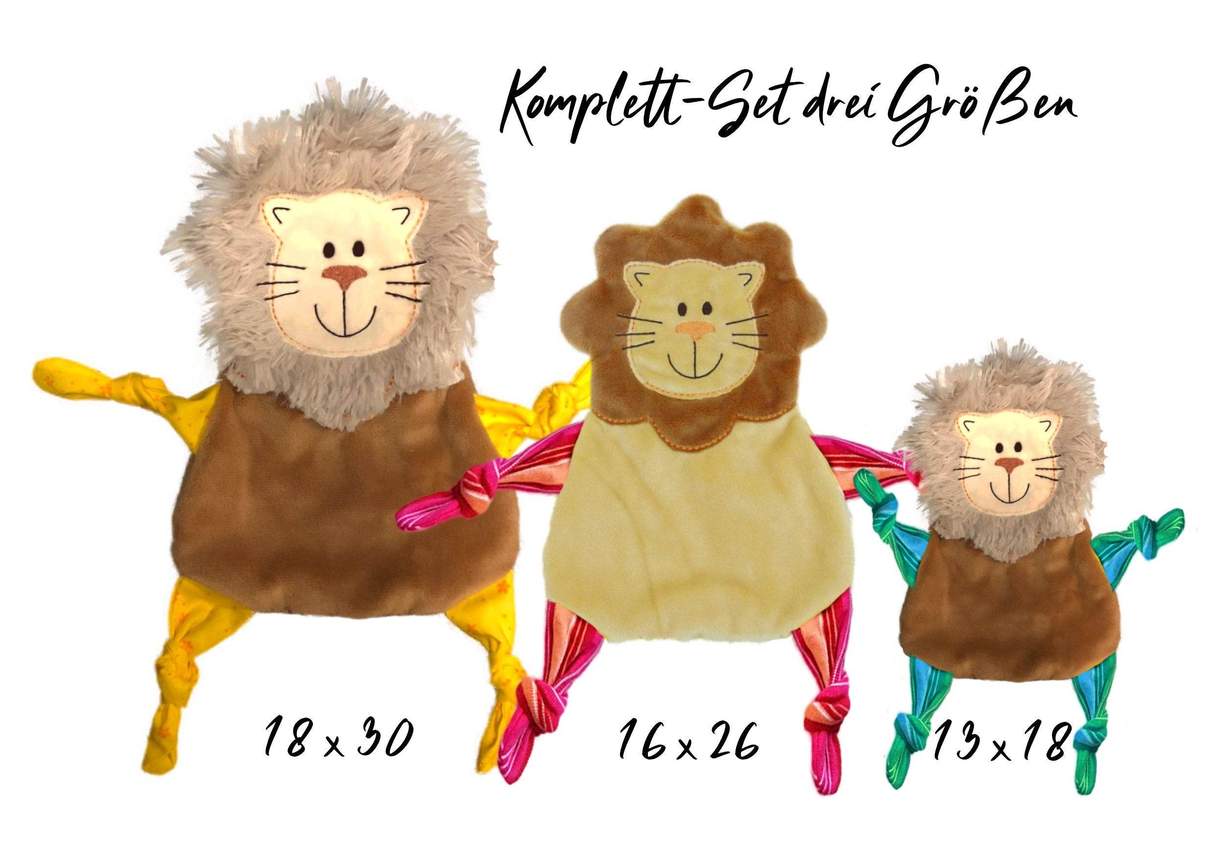 Stickdatei Löwe Kuscheltuch ITH drei Größen, Schmusetuch, Kuscheltier - Sewando
