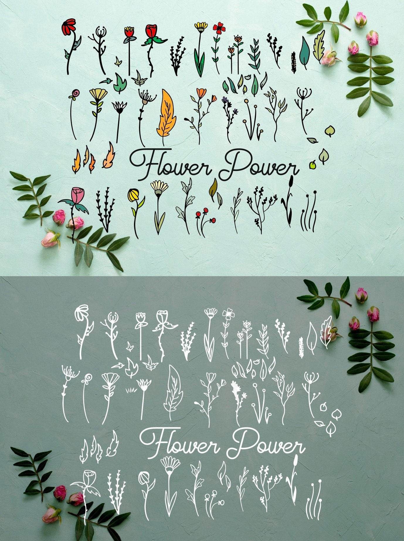 Plotter-SPARSET - FLOWER POWER Doodle und die 3 Glas-Blumen und Bonus Vasen SVG und DXF - Sewando