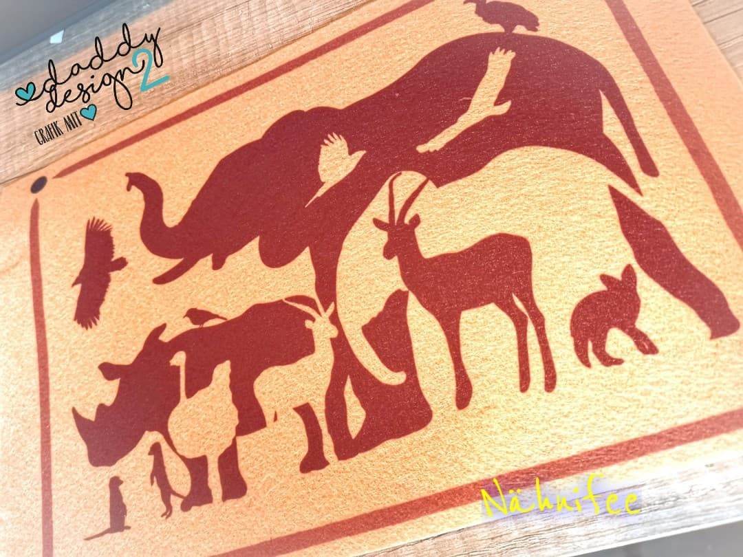 Afrika Wimmelbild Plotterdatei, Laserdatei 14 Tiere in einem tollem Schattenbild - Sewando