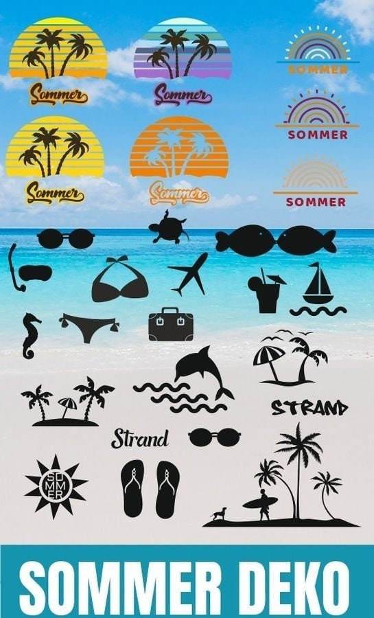 Sommer Urlaub Mega Deko Plotterdatei, Laserdatei als SVG und DXF - Sewando