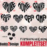 Familien Herzen - KOMPLETT SET, Plotter und Laser-Datei als SVG und DXF - Sewando
