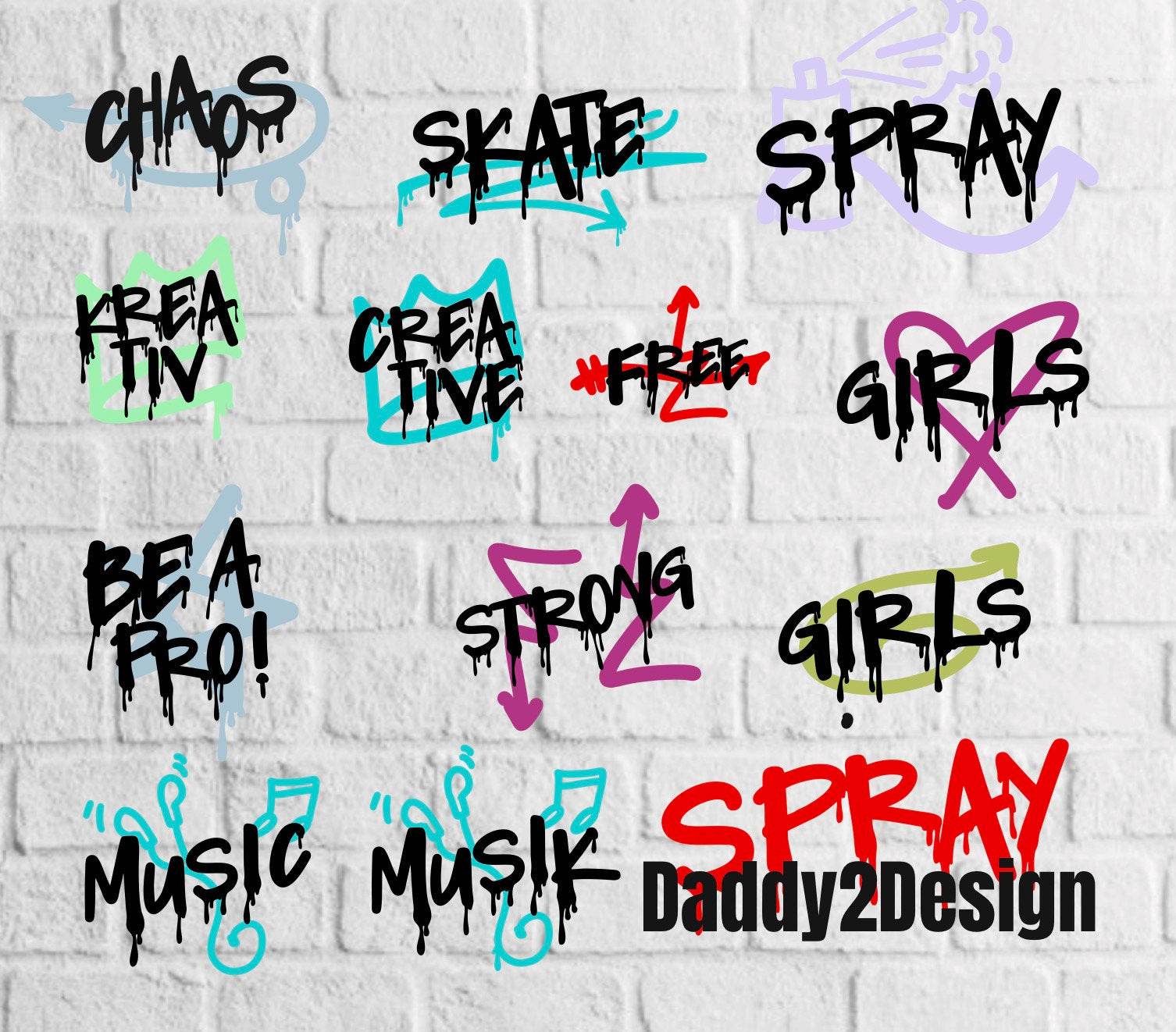 SPRAY! 12 coole Spray Style Motive, Plotterdatei als SVG und DXF - Sewando
