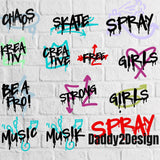 SPRAY! 12 coole Spray Style Motive, Plotterdatei als SVG und DXF - Sewando