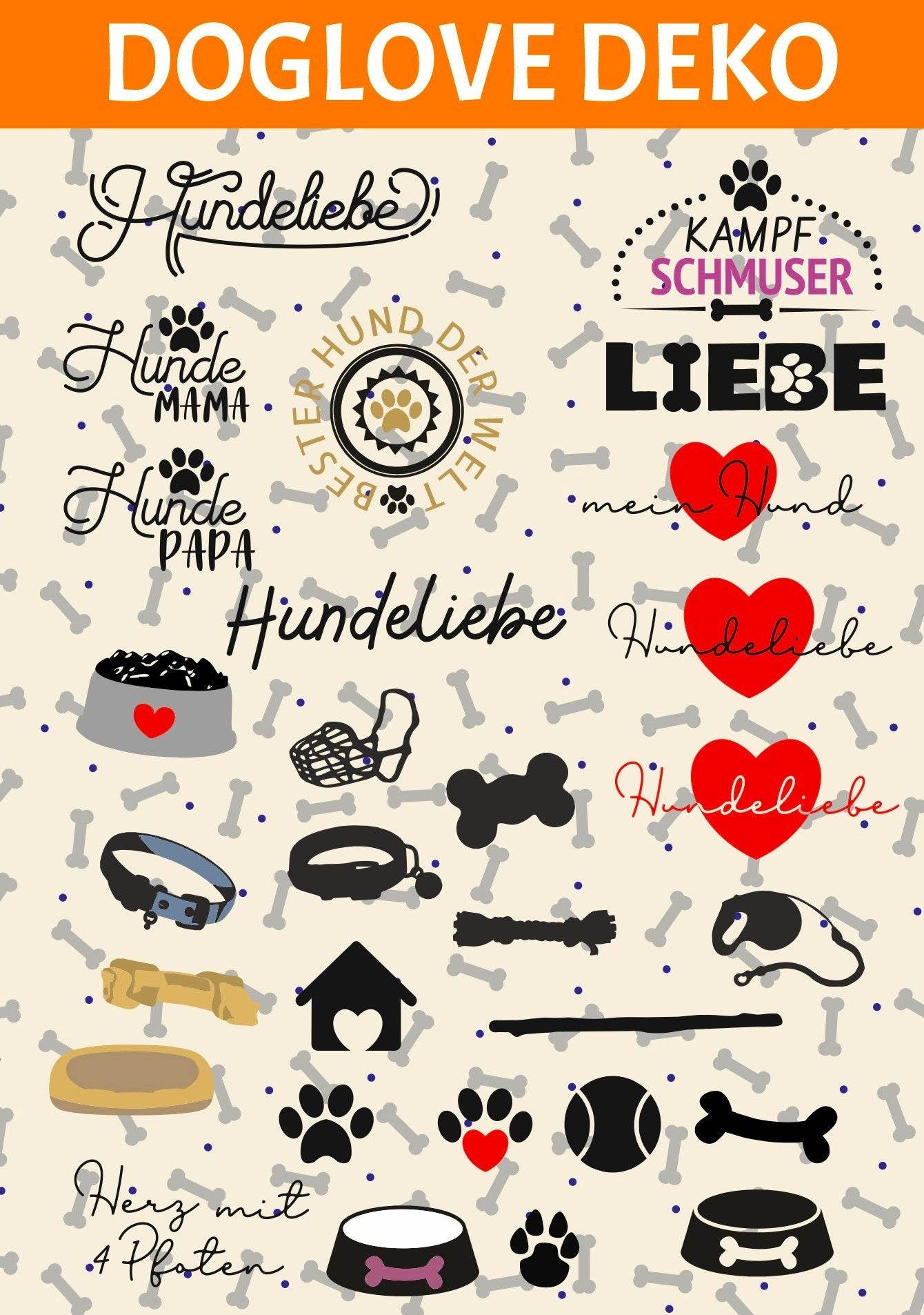 Plotterdatei DOGLOVE - HUNDELIEBE - Mega Deko - Hund Hundedeko SVG DXF PLOTT - Sewando