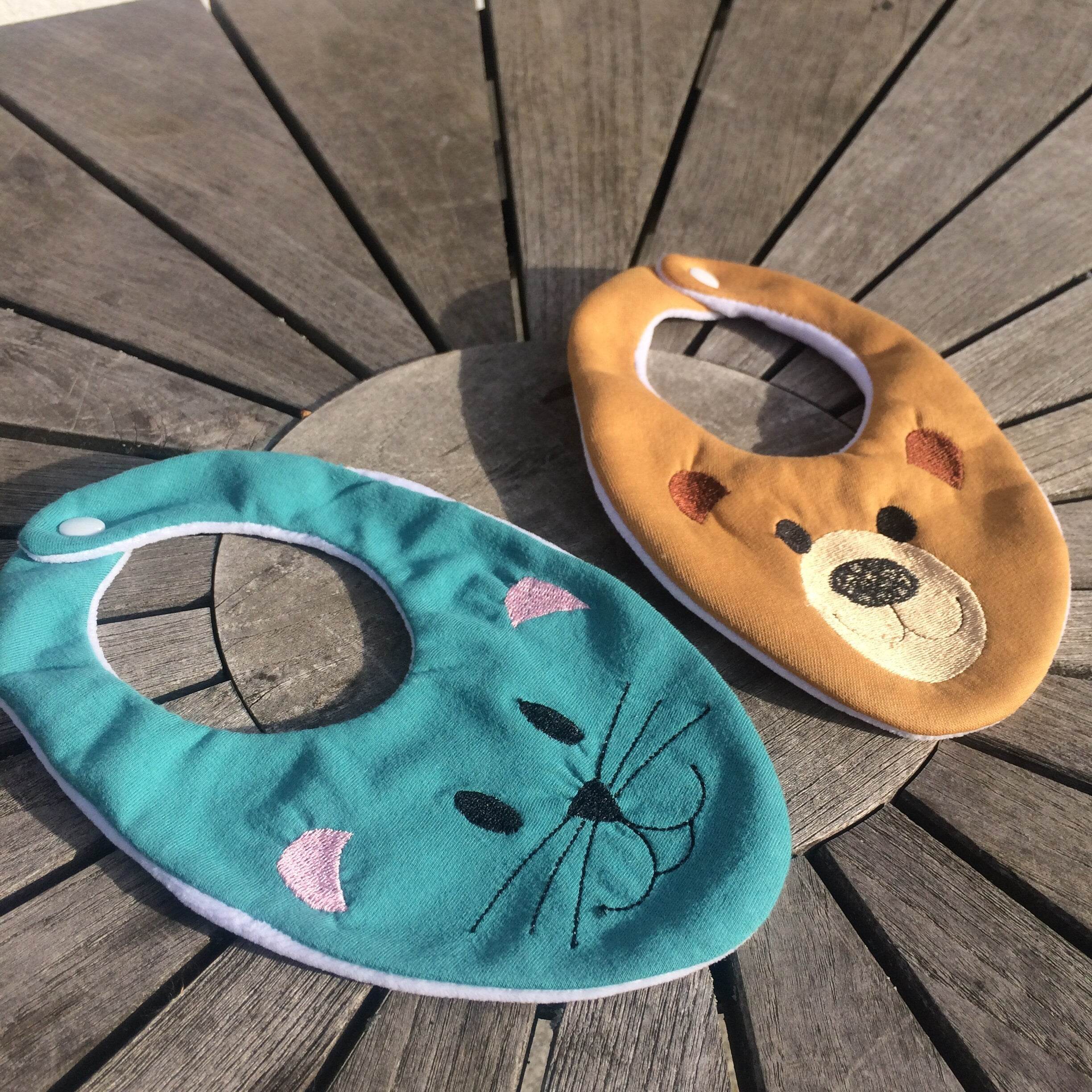 Kinder-Halstuch Stickdatei ITH 16x26 Tuch Herbst Schal Katze Bär Baby - Sewando